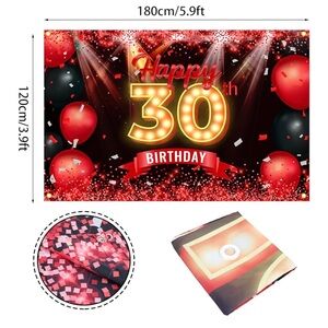 Happy 30th Birthday Backdrop/banner red, gold and black